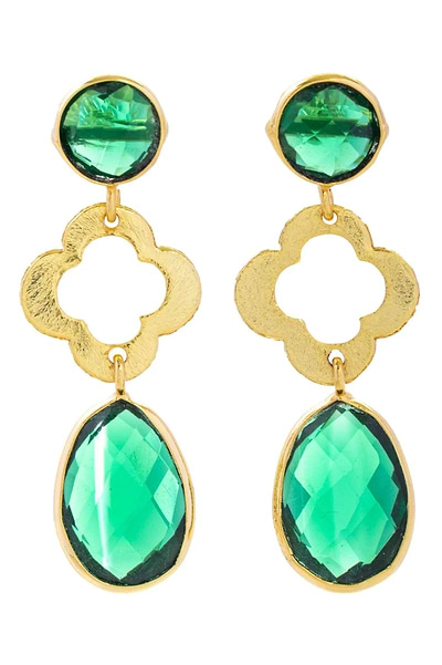 Quatrefoil Dangle Gemstone Earring Spring Green