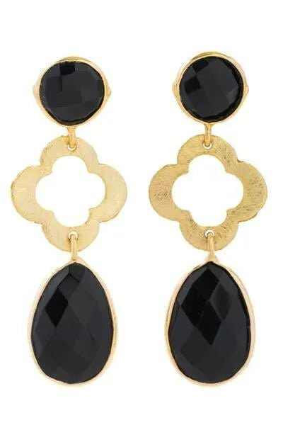 Quatrefoil Dangle Gemstone Earring Black