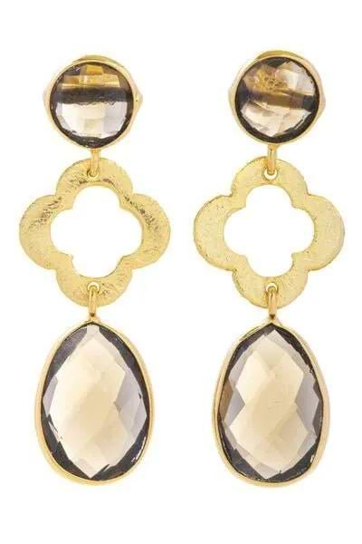 Quatrefoil Dangle Gemstone Earring Corn Silk