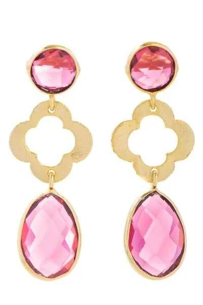 Quatrefoil Dangle Gemstone Earring Pink