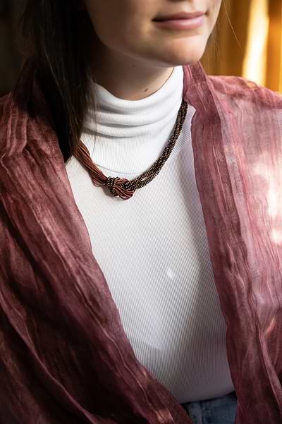 Knotted Chain Layered Statement Necklace Firebrick