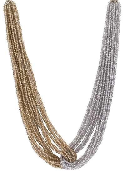 Two-Toned Short Beaded Statement Necklace Silver