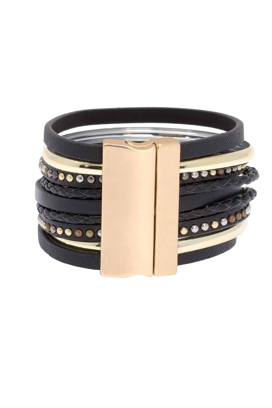 Midnight Tropic Leather and Crystal Bracelet Black
