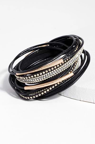 Flaunt Double Wrap Leather Bracelet Black
