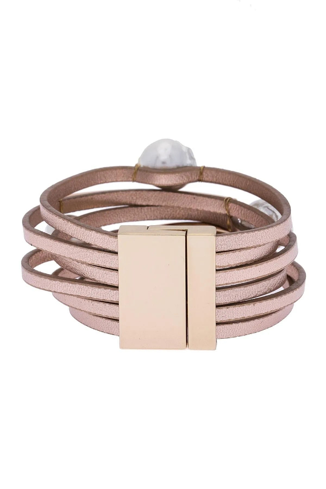 Achai Pearl Double Wrap Leather Bracelet Mistyrose