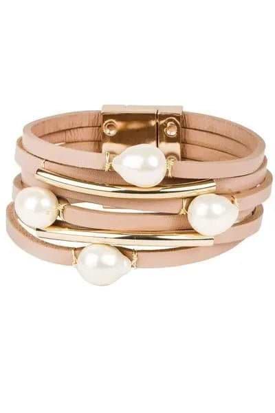 Achai Pearl Double Wrap Leather Bracelet Antique white
