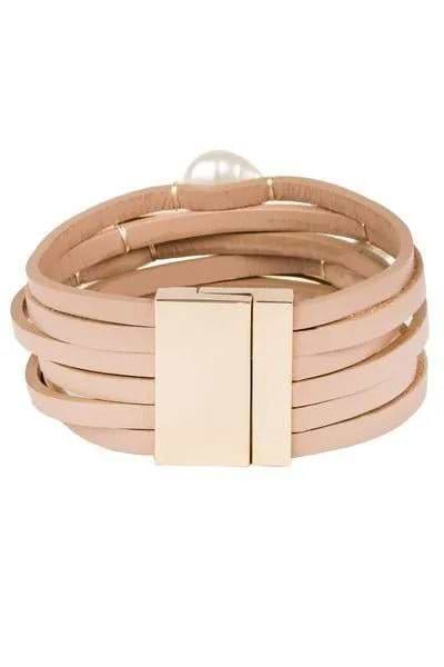 Achai Pearl Double Wrap Leather Bracelet Antique white