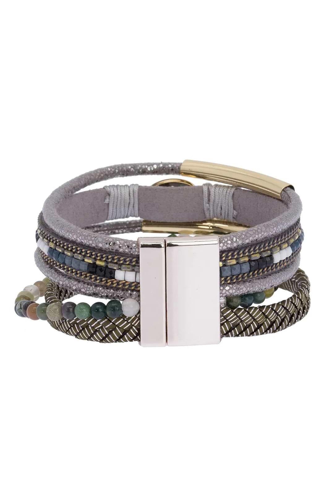 Granada Punch Leather Bracelet Gray