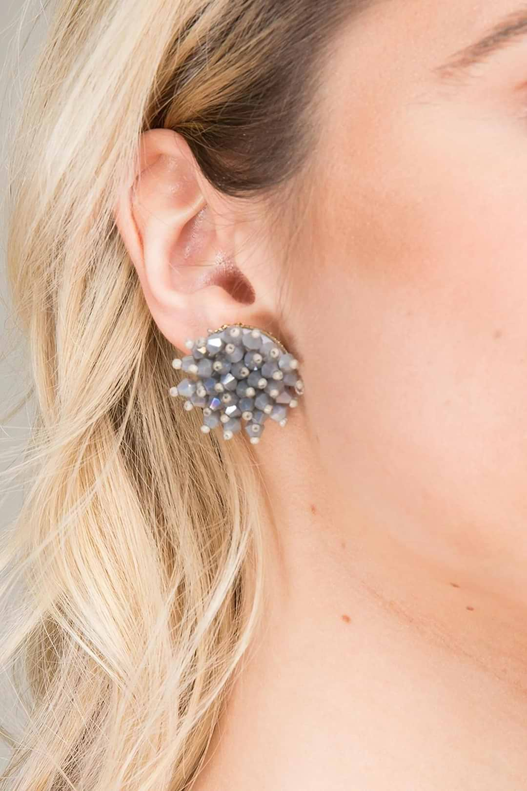 Prickle Beaded Statement Stud Earring Grey