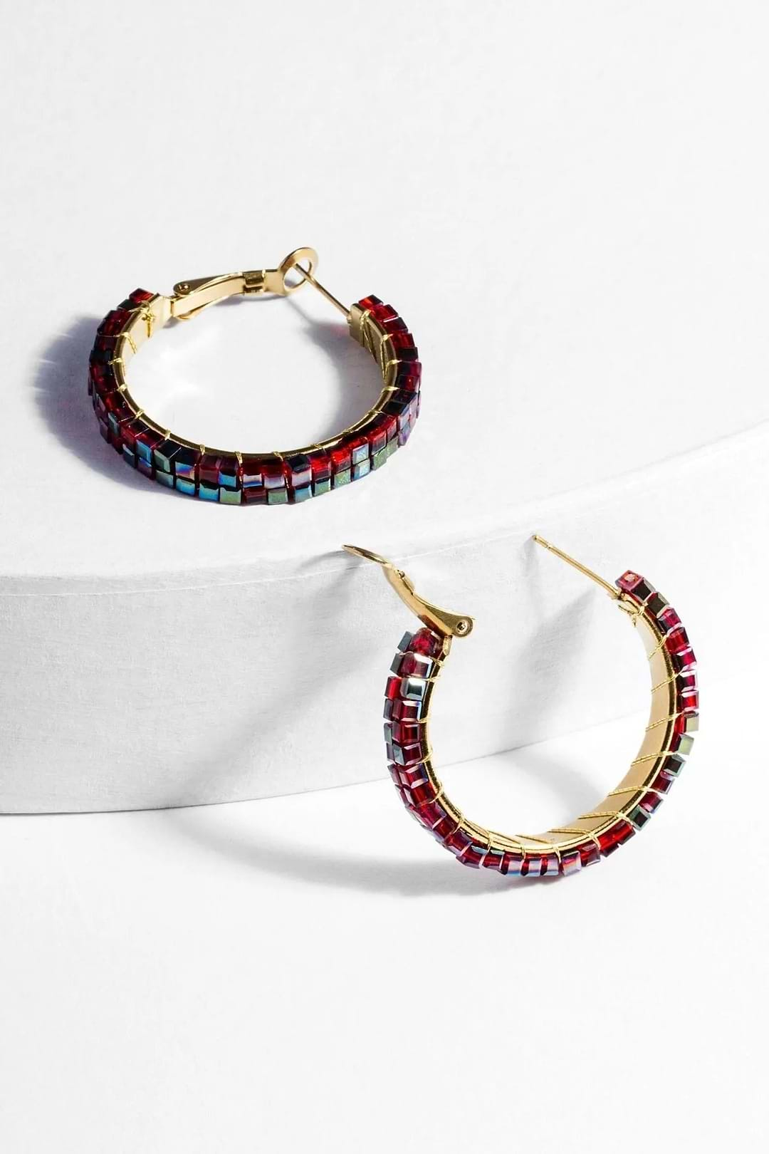 Dainty Beaded Hoop Earring Crimson