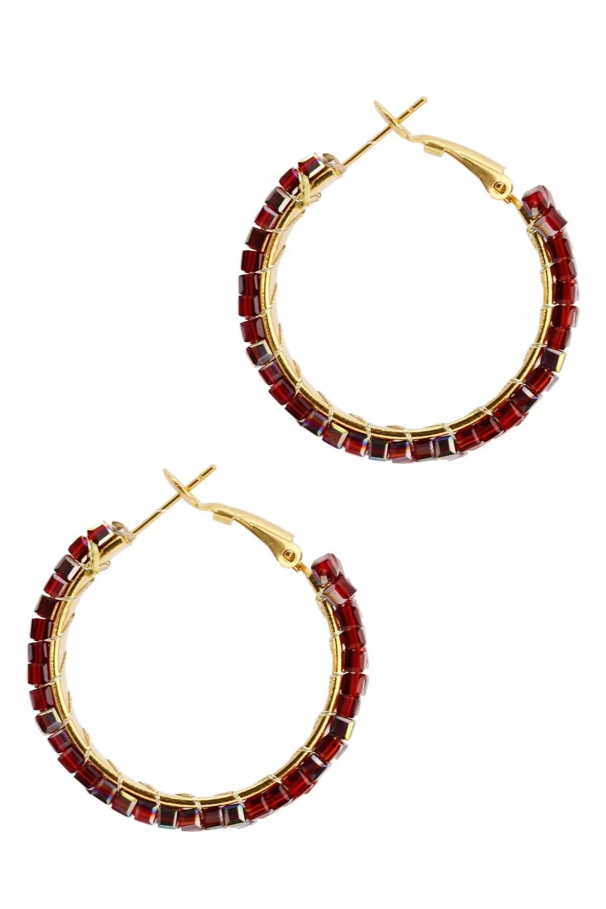 Dainty Beaded Hoop Earring Crimson