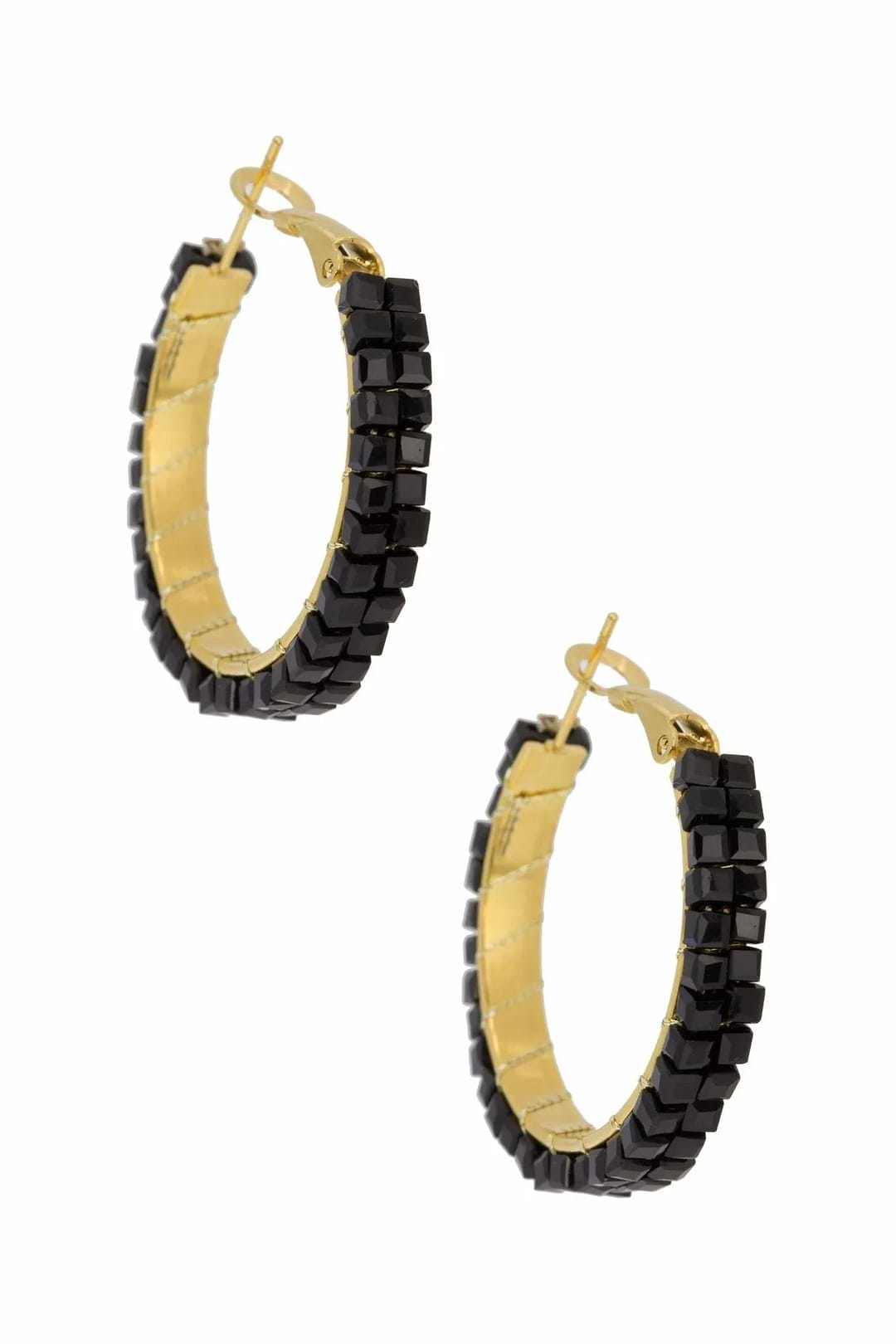 Dainty Beaded Hoop Earring Black