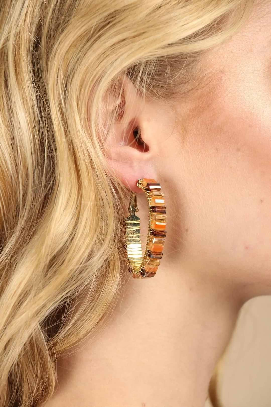 Mosaic Beaded Hoop Earring Orange