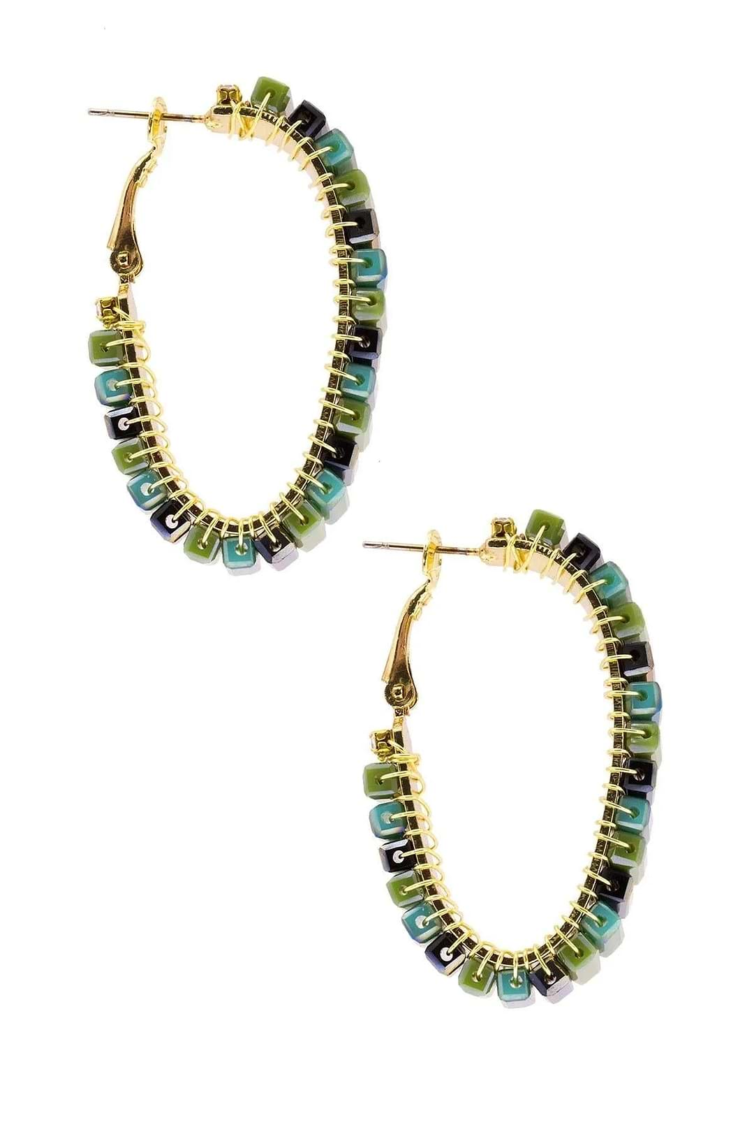 Mosaic Beaded Hoop Earring Dark Khaki