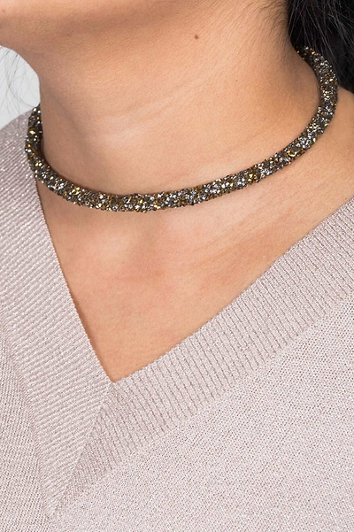 Austria Crystal Choker Necklace Dark Slate Greay
