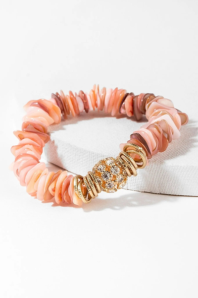 Mother of Pearl Stretch Bracelet Coral