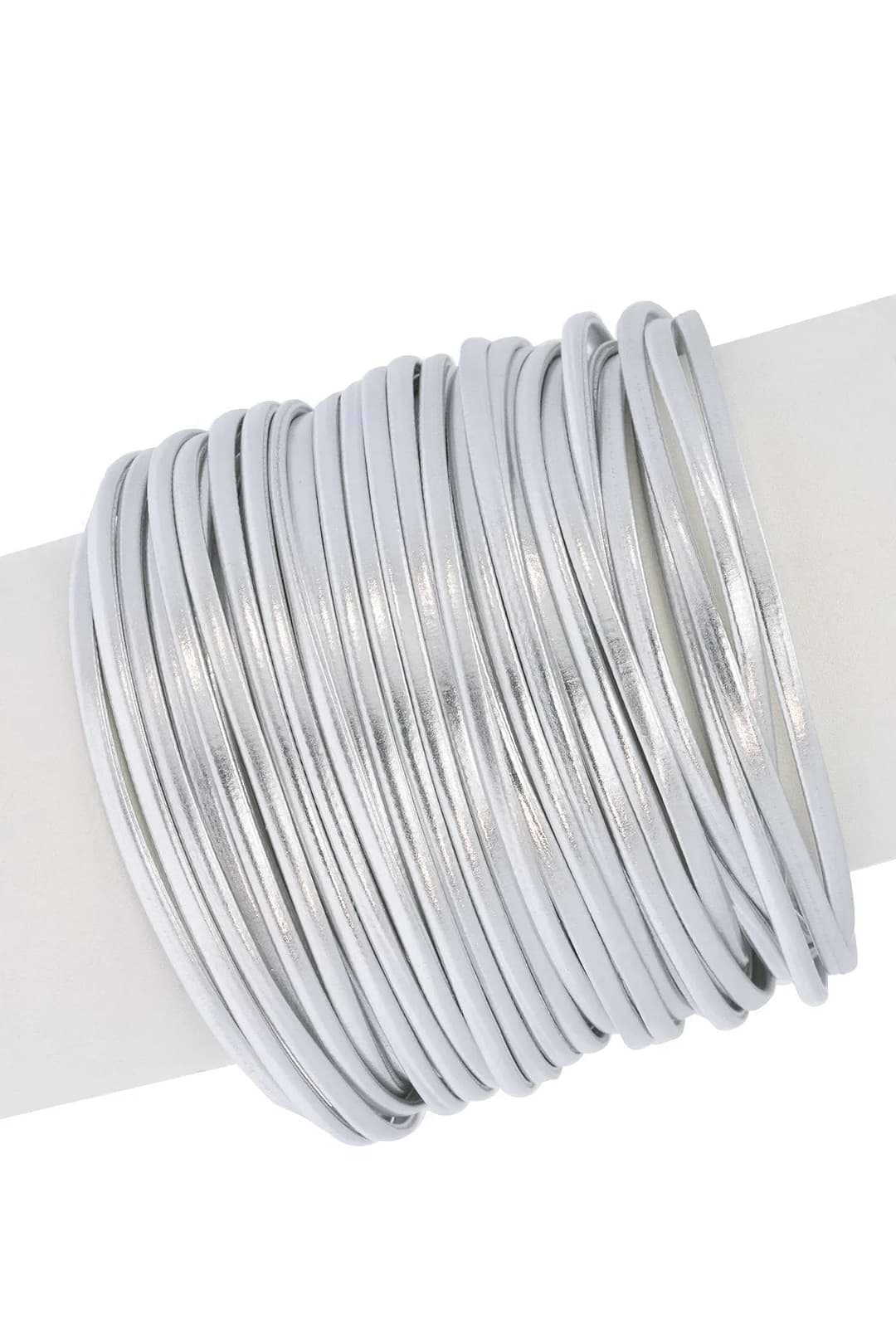 Simple Metallic Cord Leather Bracelet Silver