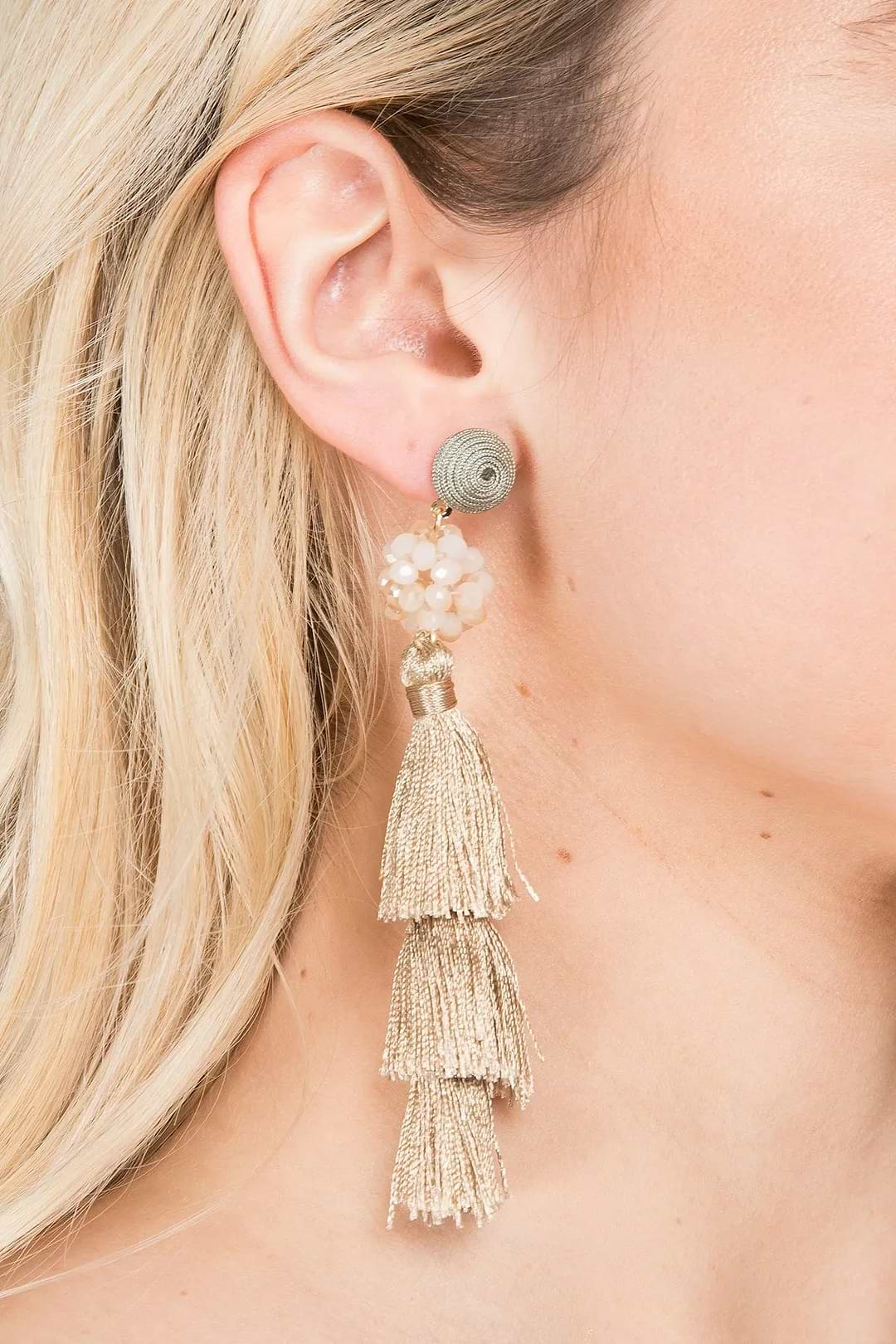 Tara Tassel Statement Earring Tan