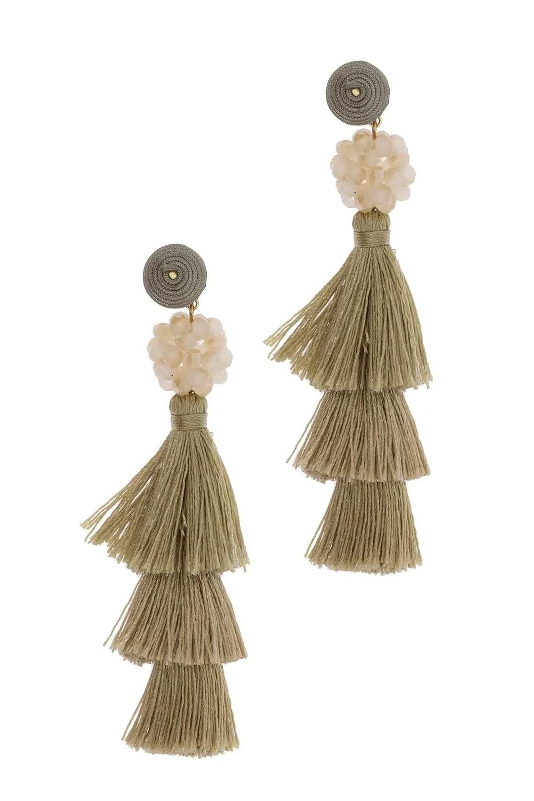 Tara Tassel Statement Earring Tan