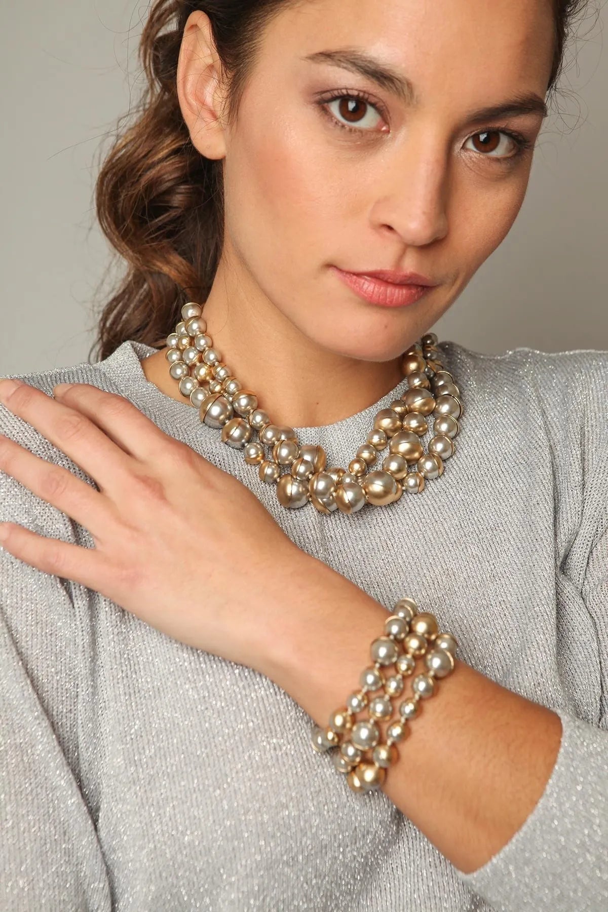 Half Moon Pearl Statement Necklace Grey