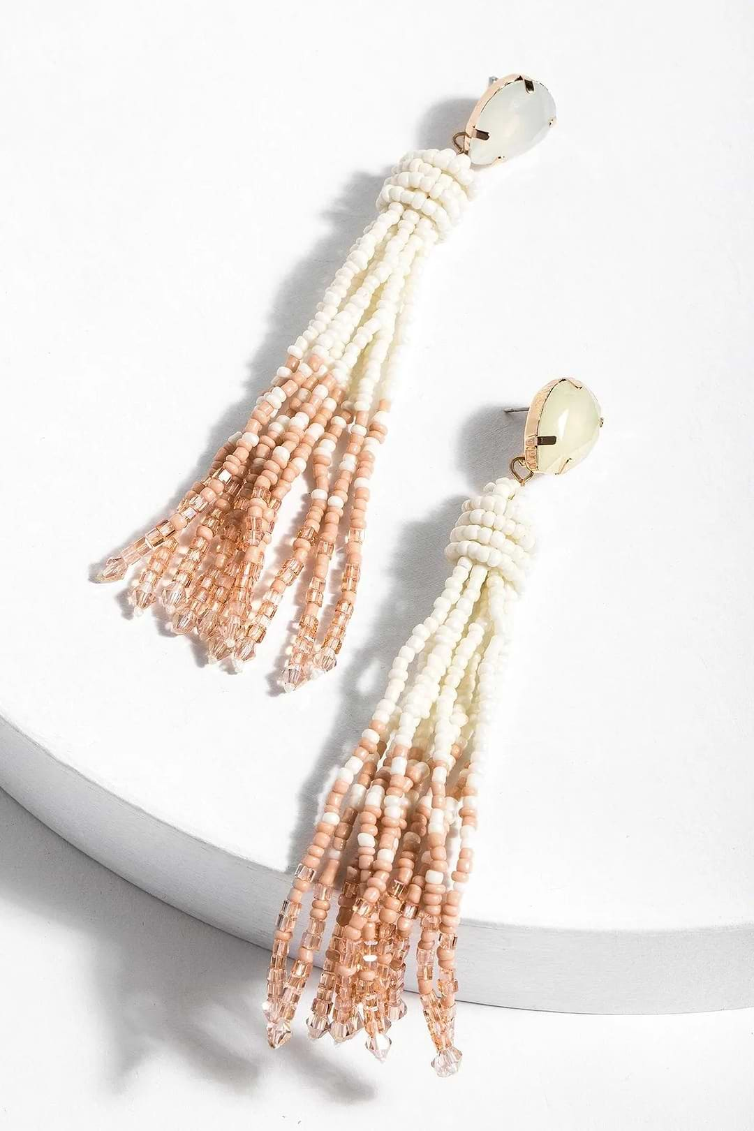 Maldives Tassel Beaded Statement Earring Peach Puff