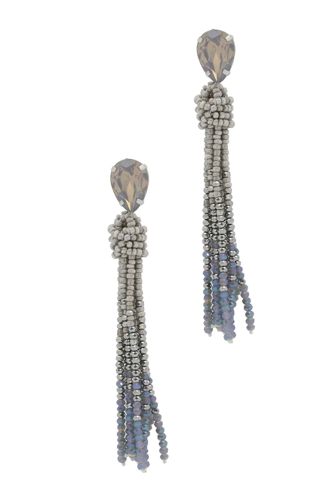 Maldives Tassel Beaded Statement Earring Grey