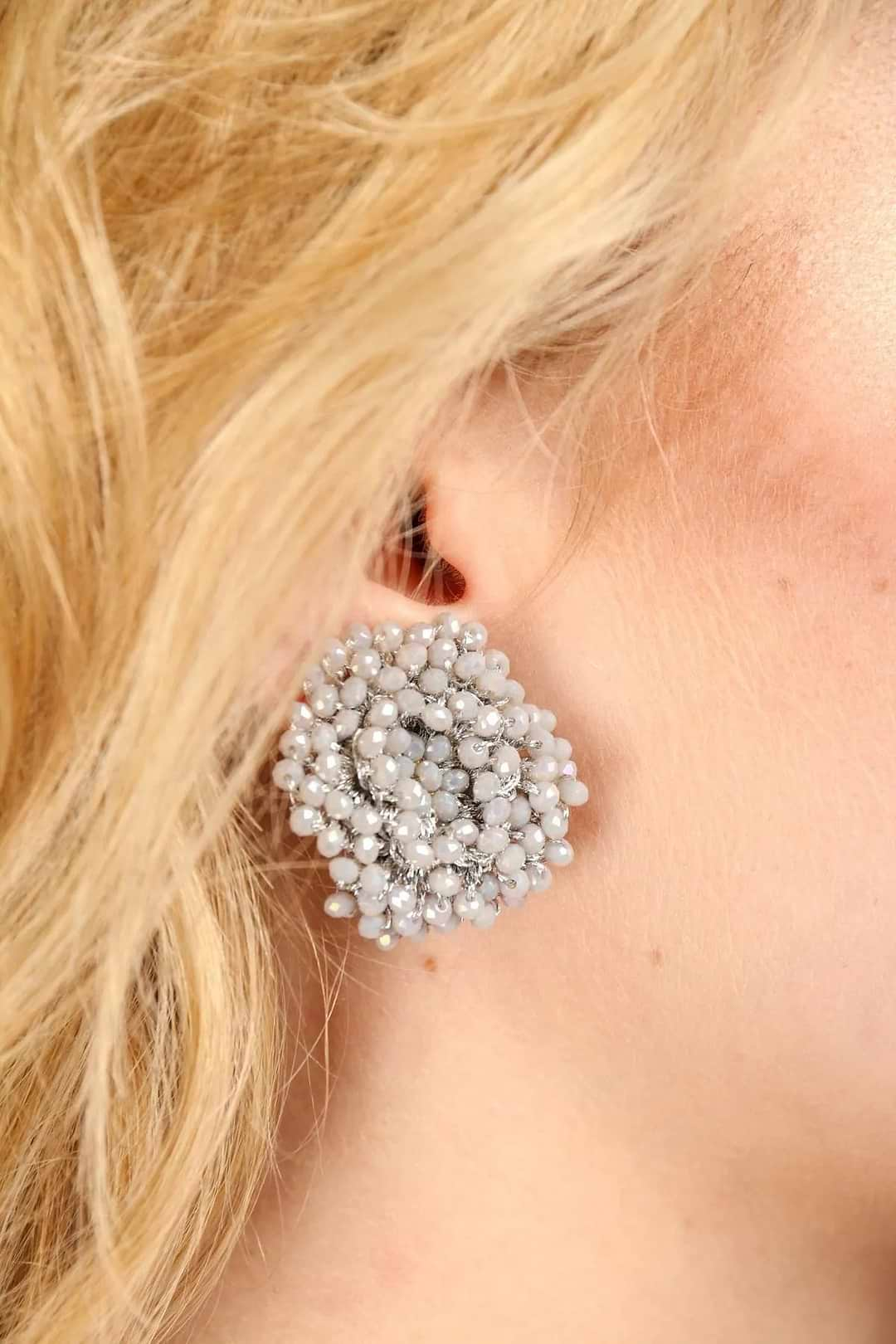 Samooh Beaded Clip-On Stud Earring Dark Gray