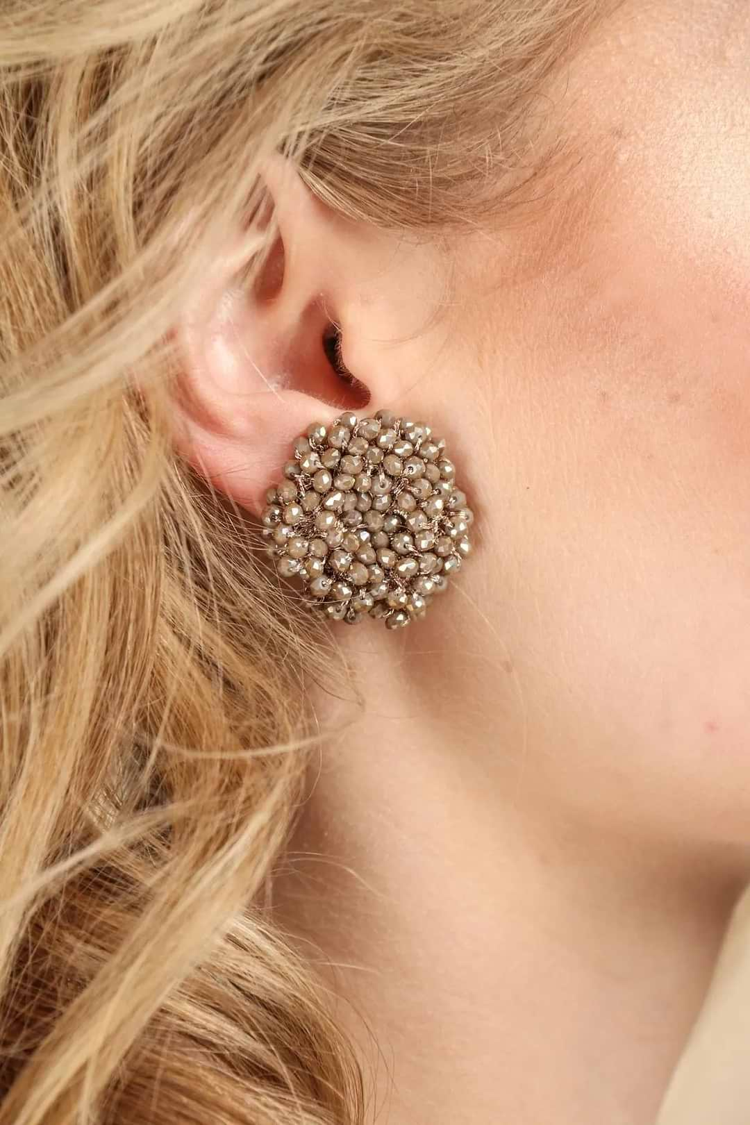 Samooh Beaded Clip-On Stud Earring Burly Wood