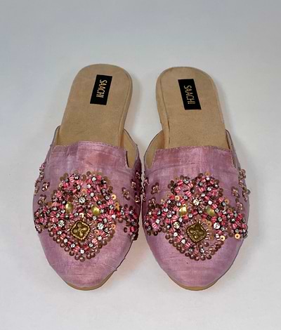 Pink Satin Beaded Shoes pink