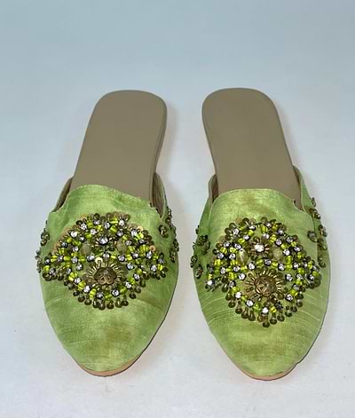 Lime Beaded Flats Green Yellow