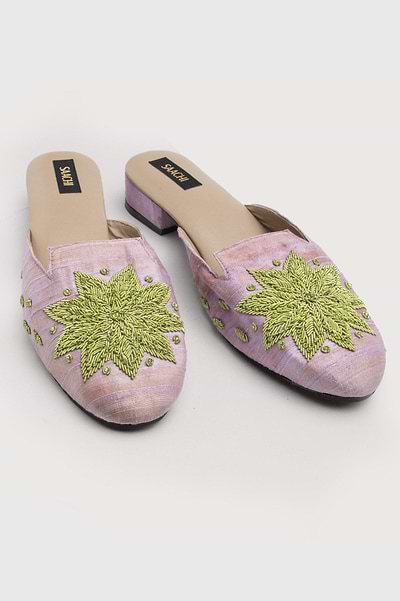 lime green embroidered mule Lavender Blush