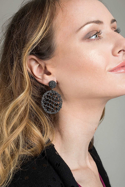 Black Sparkly Crystal Crochet Earrings - SAACHI