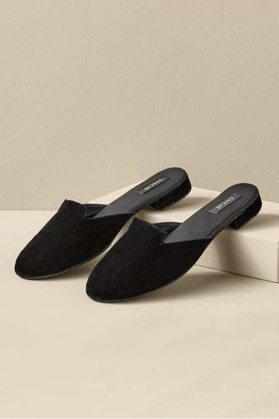 Solid Velvet Slides Black