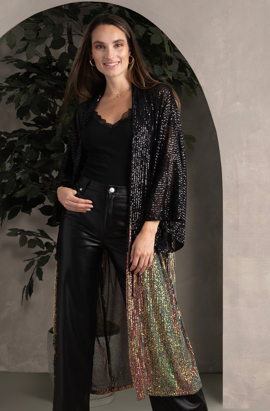 Sequin Kimono Duster Formal Black