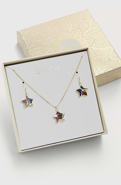 Mojave Mini Star Earring and Necklace Set Magenta