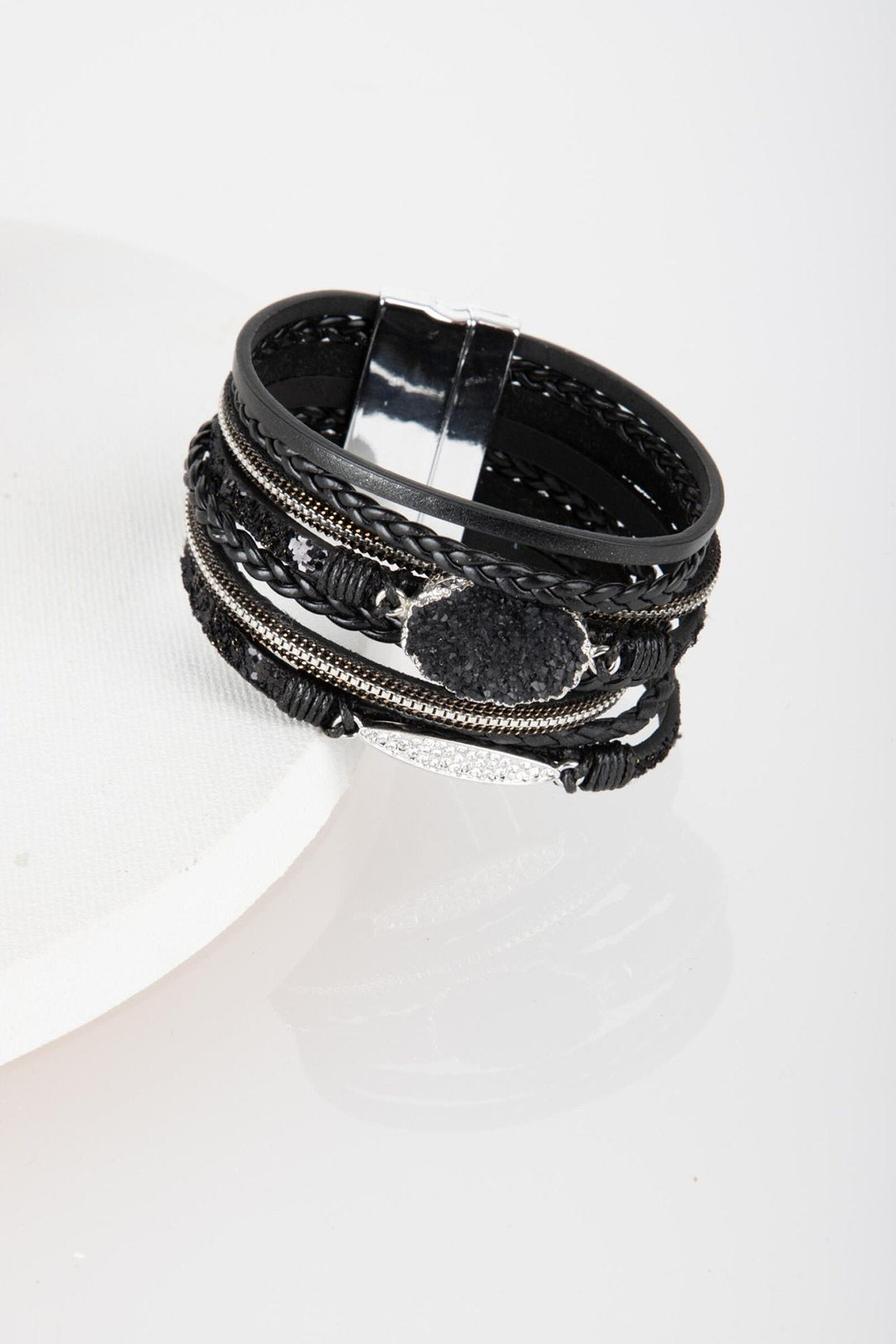 Faux Suede Sparkling Druzy Bracelet Black