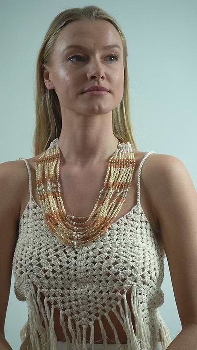 Layered Beaded Statement Necklace Antique White