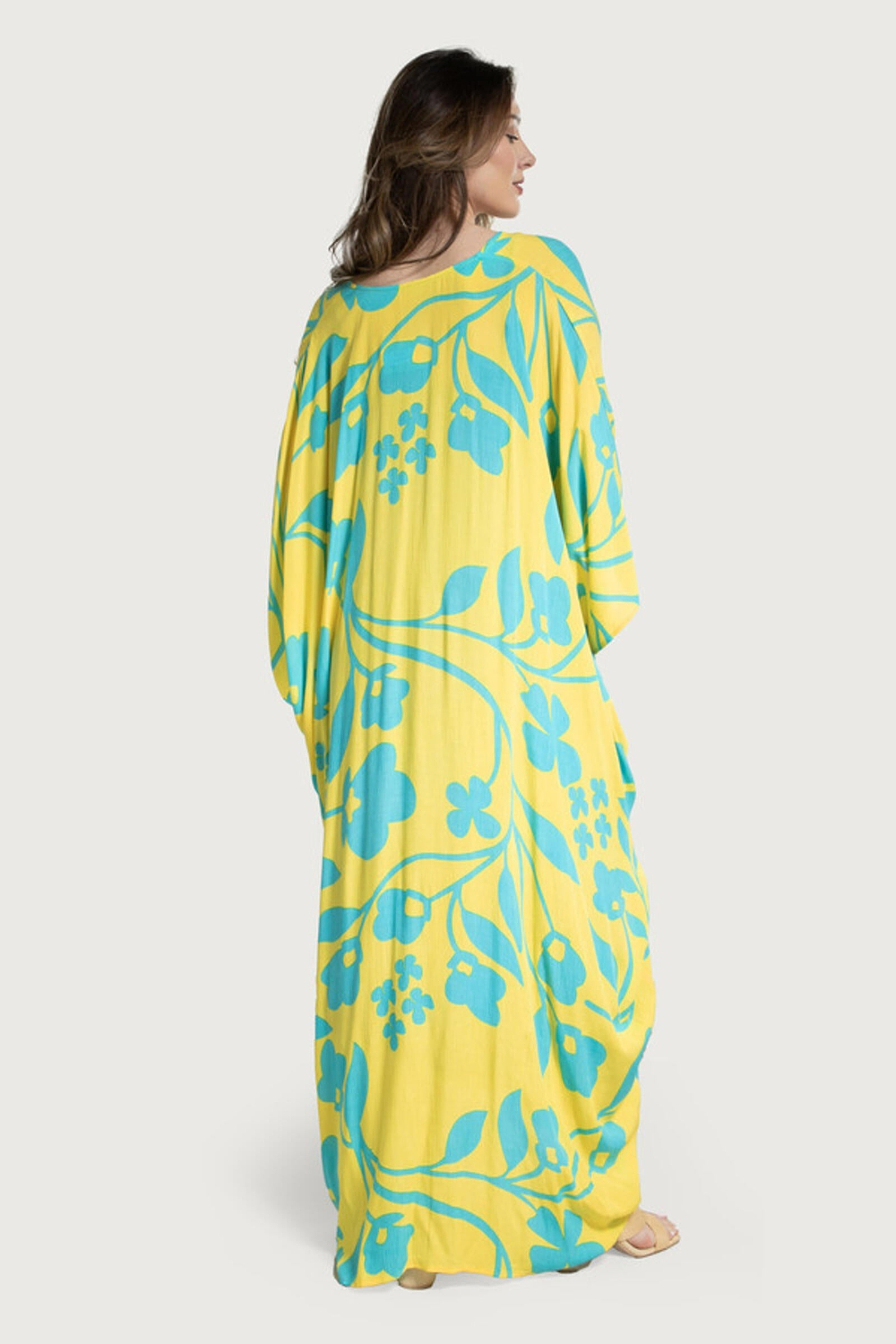 Bold Floral Kaftan Maxi Yellow