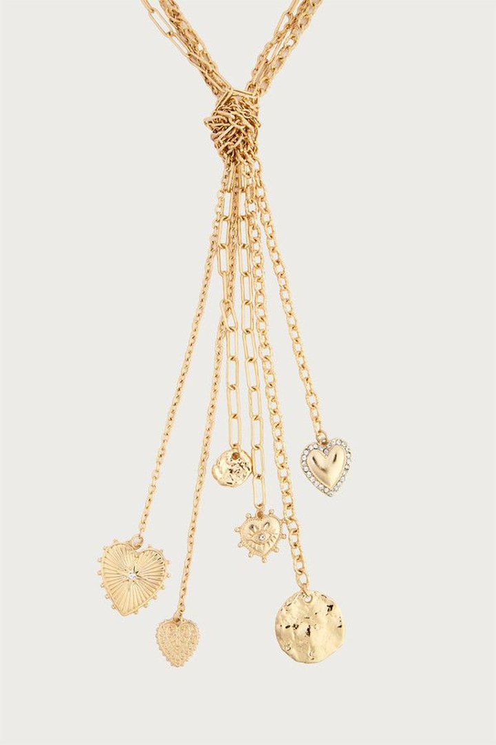 Long Charm Necklace - Gold