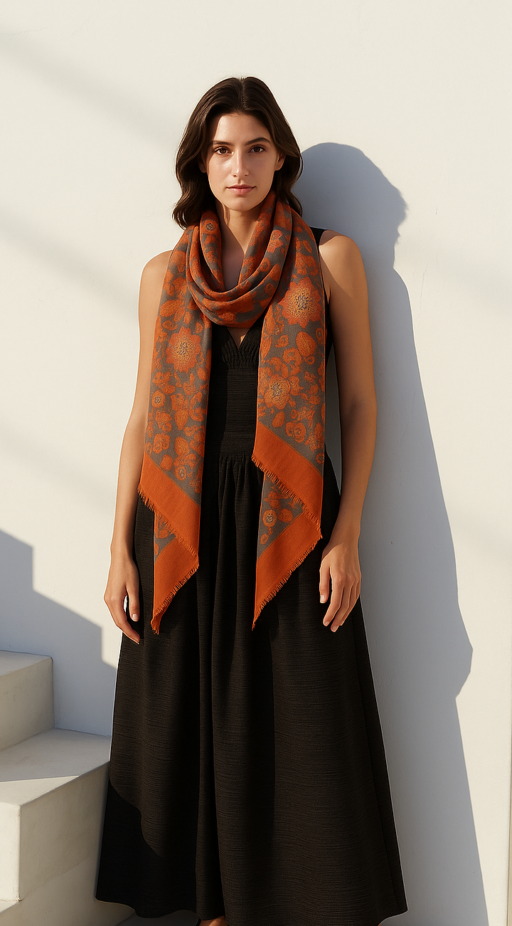 Maelie Two Tone Oblong Scarf Orange Red