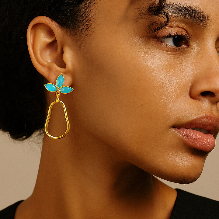 Triple Gemstone Abstract Dangle Earrings
