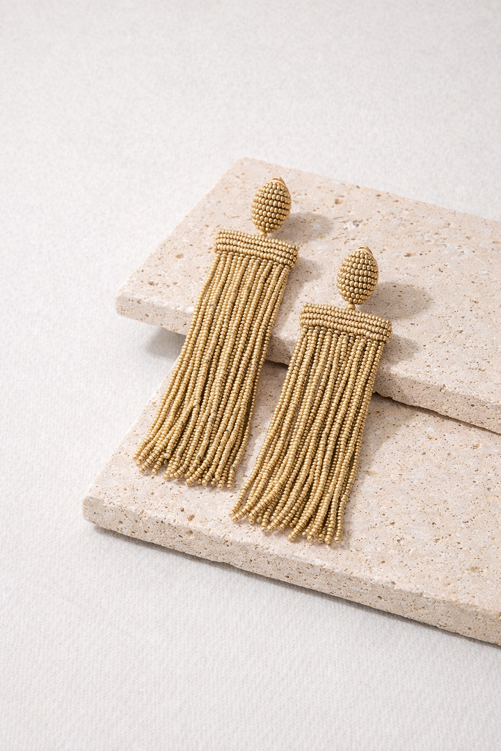 Beaded Clip-On Drop Statement Earrings