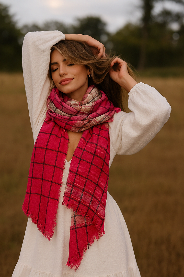 Queens Plaid Ombre Scarf Fuchsia