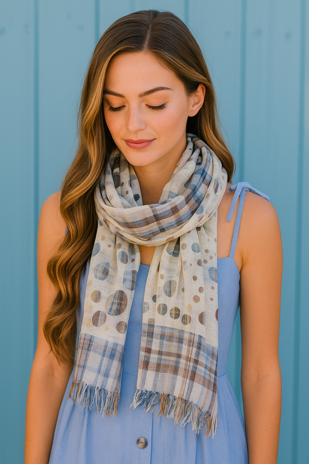 Celestia Mixed Plaid Scarf Beige