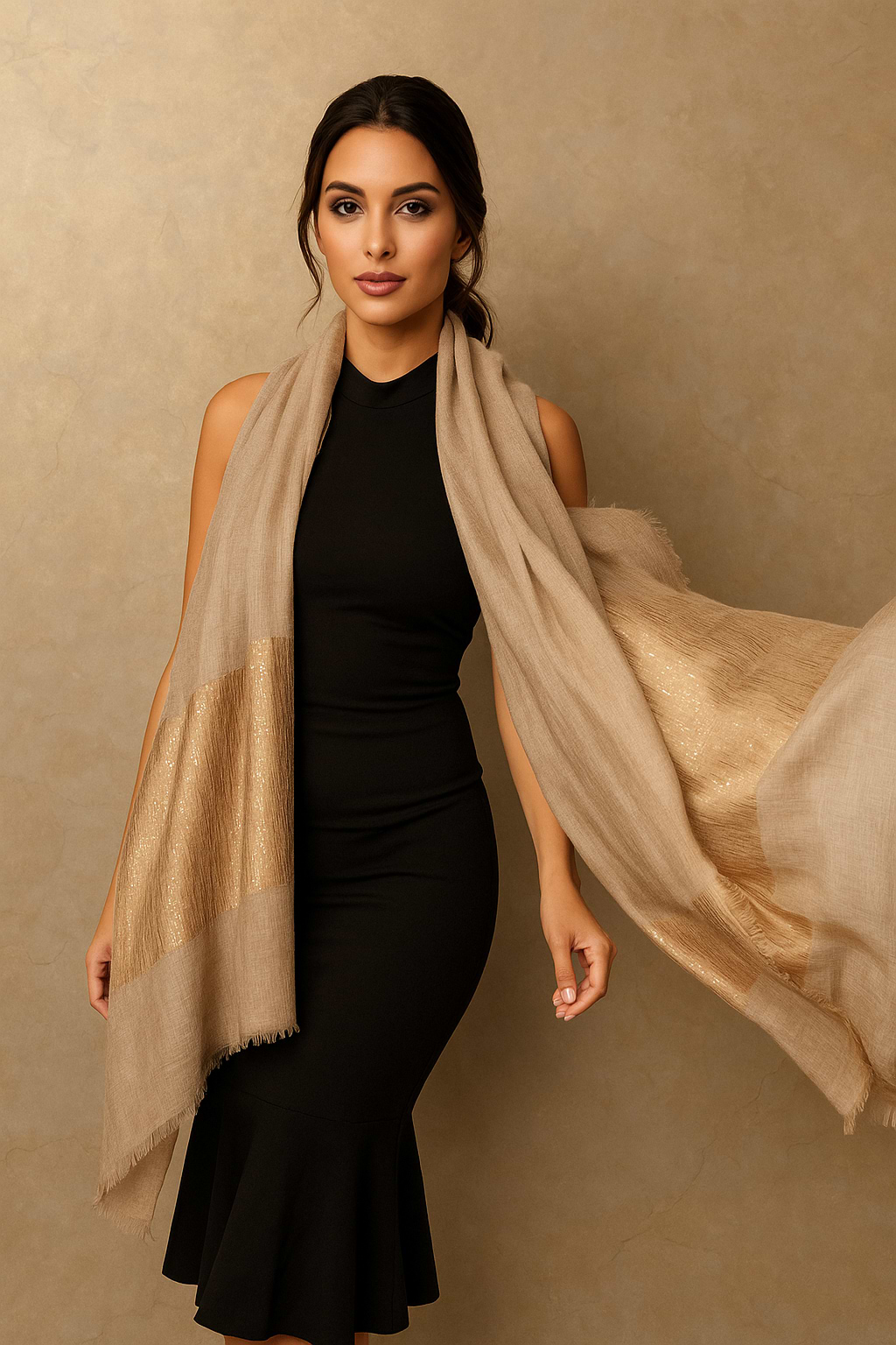 Simply Embellished Cashmere Wrap Wheat