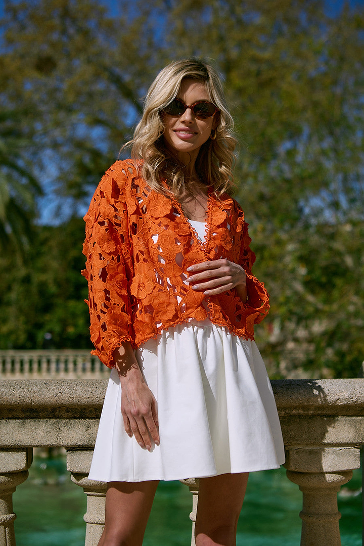 Floral Lace Cut Out Bolero Coral