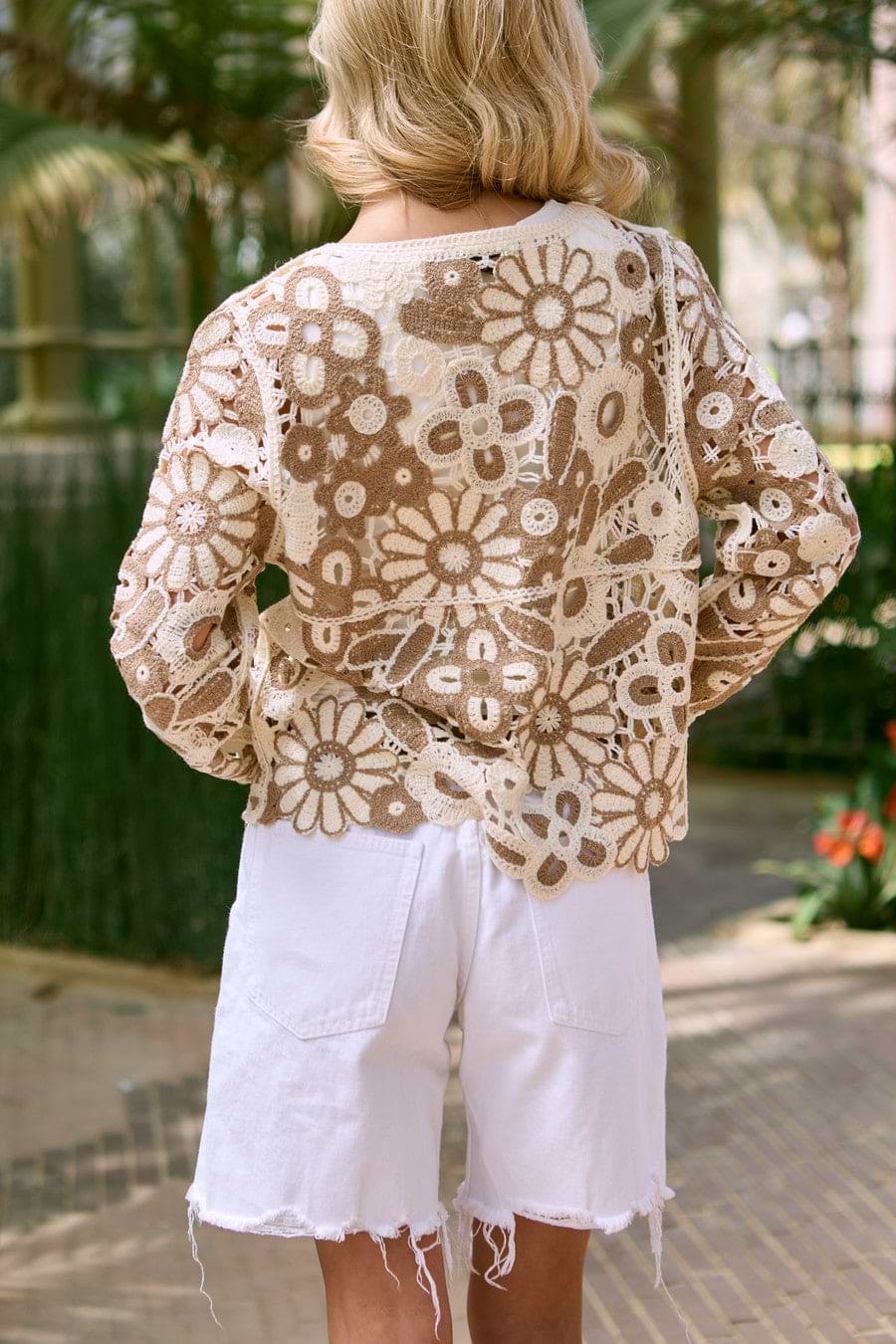 Flower Lace Crochet Jacket - Brown