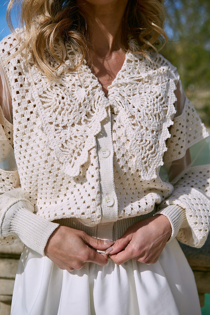 Hand Crochet Sheer Button Cardigan