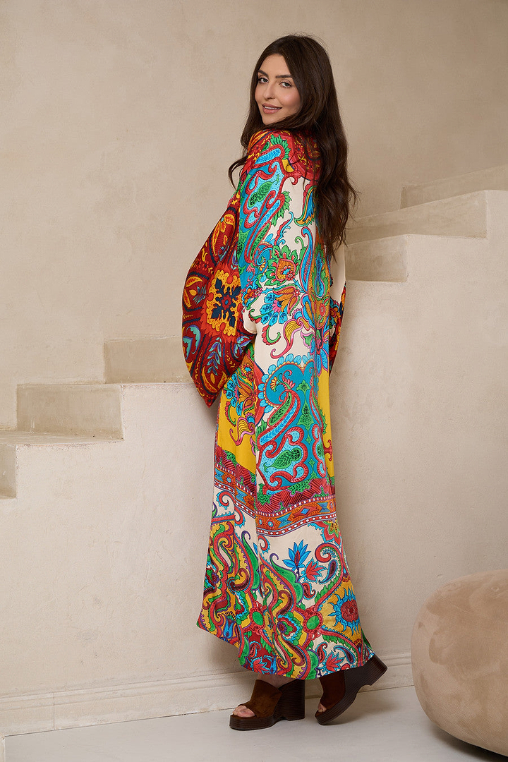 Margo Multi Paisley Print Kimono Orange