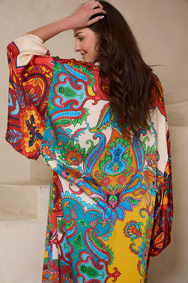 Margo Multi Paisley Print Kimono Orange
